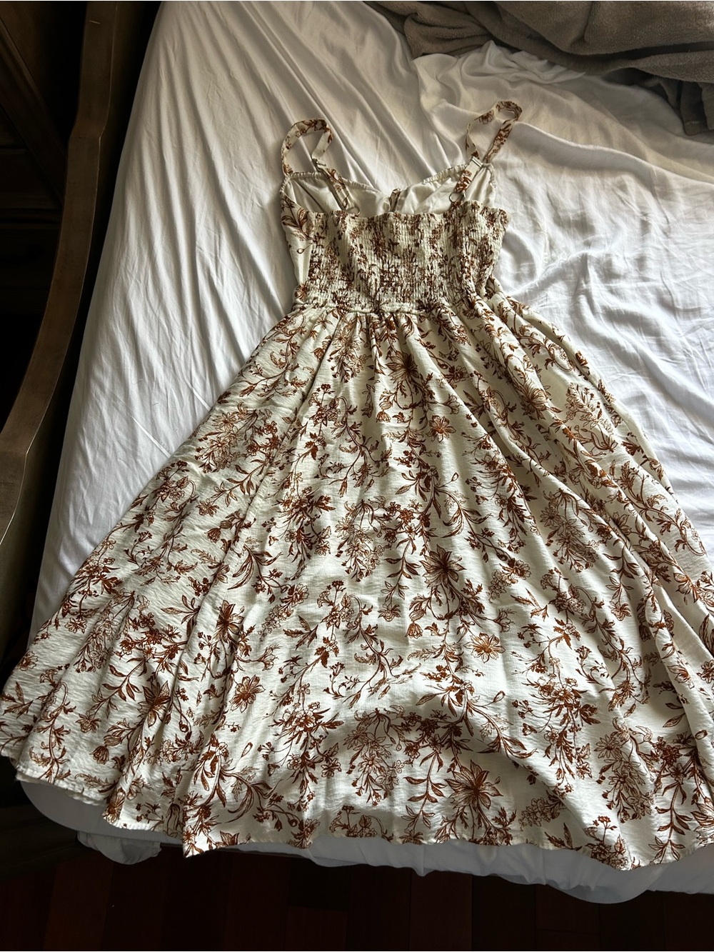 Floral Smocked Sundress in Cream and Brown